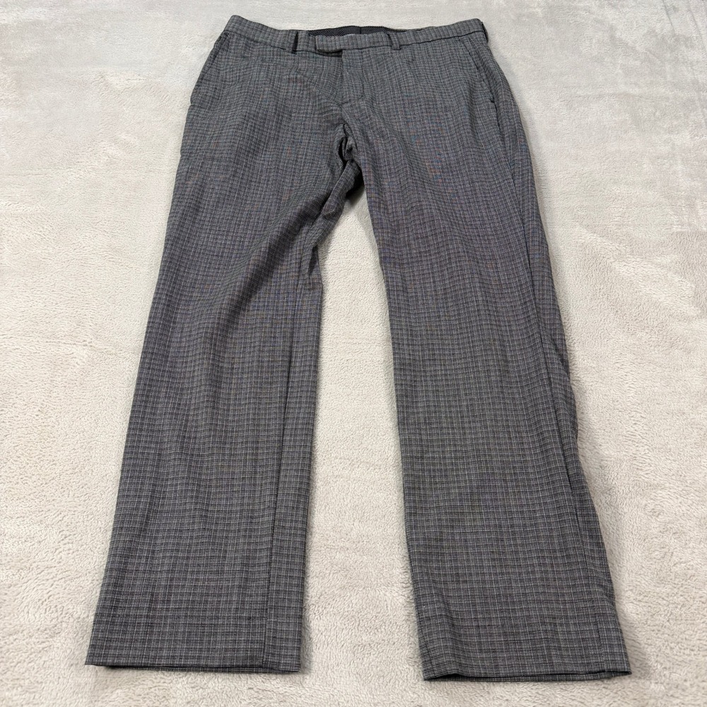 NEW Banana Republic Mens 34x30 Slim Fit Gray Plaid Dress Pants Stretch Trousers
